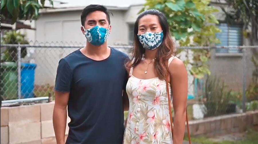 Couple wearing masks