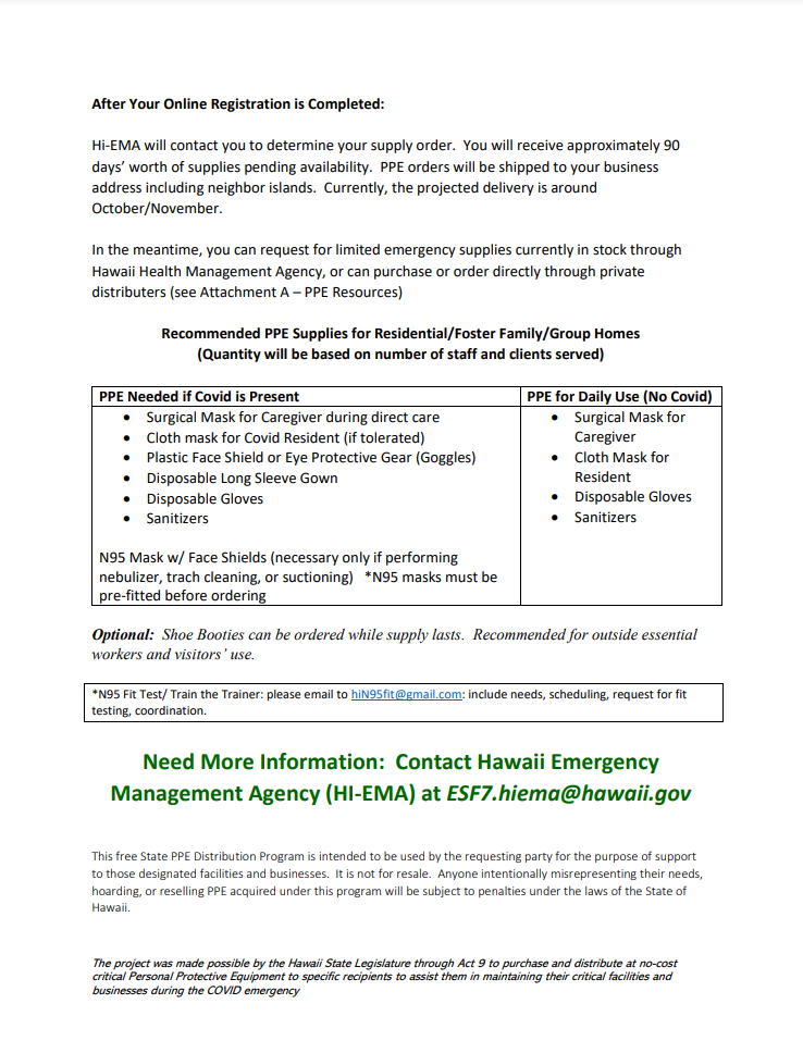 State of Hawaii COVID-19 PPE Distribution Program 11-13-20 page 2