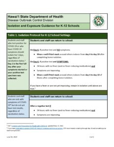 Isolation and Exposure Guidance for K-12 Schools
